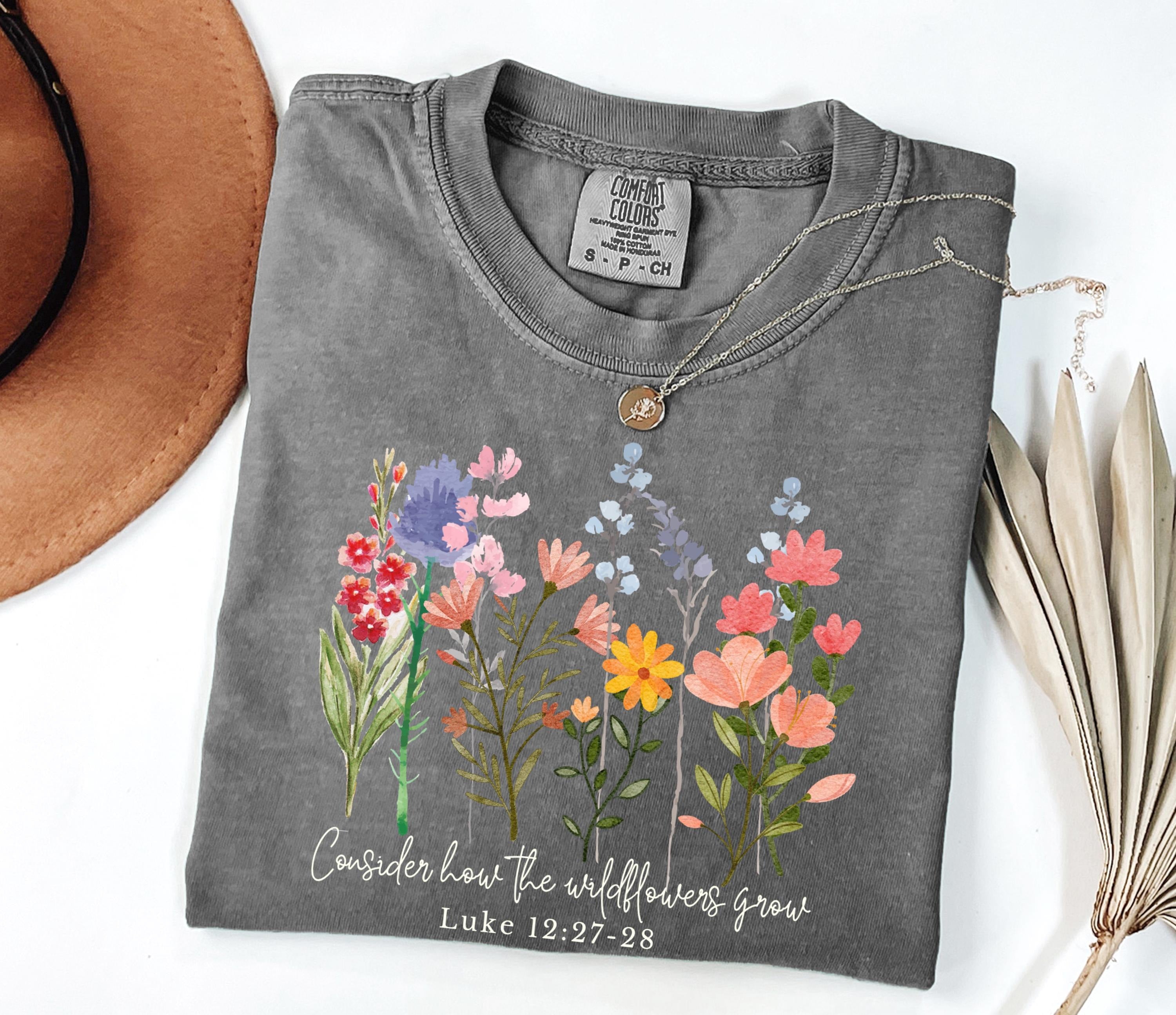 Comfort Colors® Consider How The Wildflowers Grow Shirt, Christian Shirt, Bible Verse Tee, Wildflowers Tee, Religious Shirt, Christian Gifts